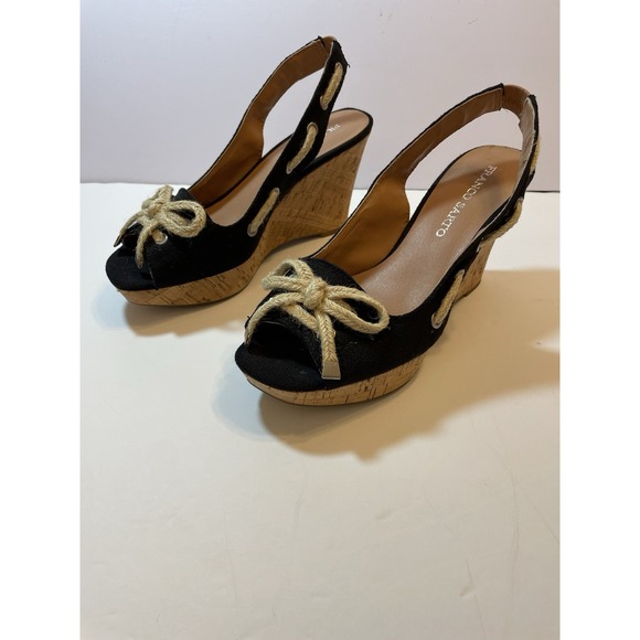 Women's Franco Sarto 8M Cliff Wedge Cork Platform Sling Back Sandals Rope Bow - Picture 1 of 9